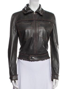 Jakett Hayden Gray Leather Zip-Front Jacket Size Small